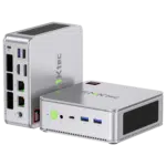 GMKTEC-NUCBOX-K8-LISTING-DONE-01 The image depicts the GMKTEC NUBOX K8 Mini PC in a stylish silver finish, showcasing its sleek and modern design. The silver color adds a touch of elegance to the device. The GMKTEC logo is subtly displayed on the top surface. Overall, the image highlights the sleek and minimalist aesthetic of the GMKTEC NUBOX K8 Mini PC in silver.