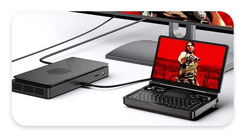 GPD WIN MIni Handheld Gaming Console connected to the GPD G1 eGPU Docking Station