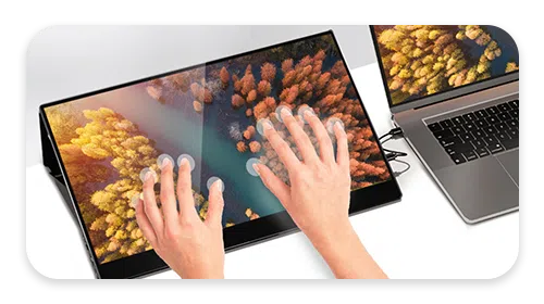 Portable touchscreen monitor from DroiX connecting to a laptop