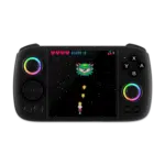 ANBERNICRGCUBELISTINGDONEBLACK01 DROIX Global Front view render of the Anbernic RG Cube handheld gaming console in black The device features a sleek black matte finish emphasizing its minimalist and modern design White buttons and control elements contrast sharply against the black surface including a centered screen and various functional buttons This view highlights the compact and ergonomic shape of the Anbernic RG Cube appealing to gamers with its understated yet stylish appearance