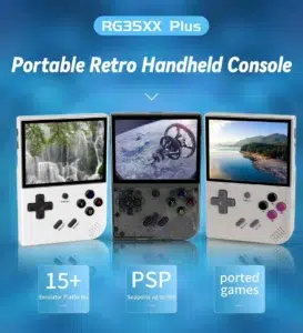 ANBERNIC RG35XX Plus 6 Anbernic RG35XX Plus: Stylish and ergonomic gaming console available in Transparent Black, Grey, and White colors. Compact dimensions of 4.6 x 3.1 x 0.8 inches (11.7 x 8.1 x 2.2 cm) and lightweight at 186g for comfort and portability during extended gaming sessions.