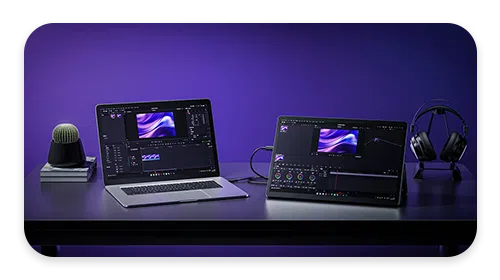 MinisForum V3 laptop tablet 2-in-1 being used with a portable monitor for extended work space