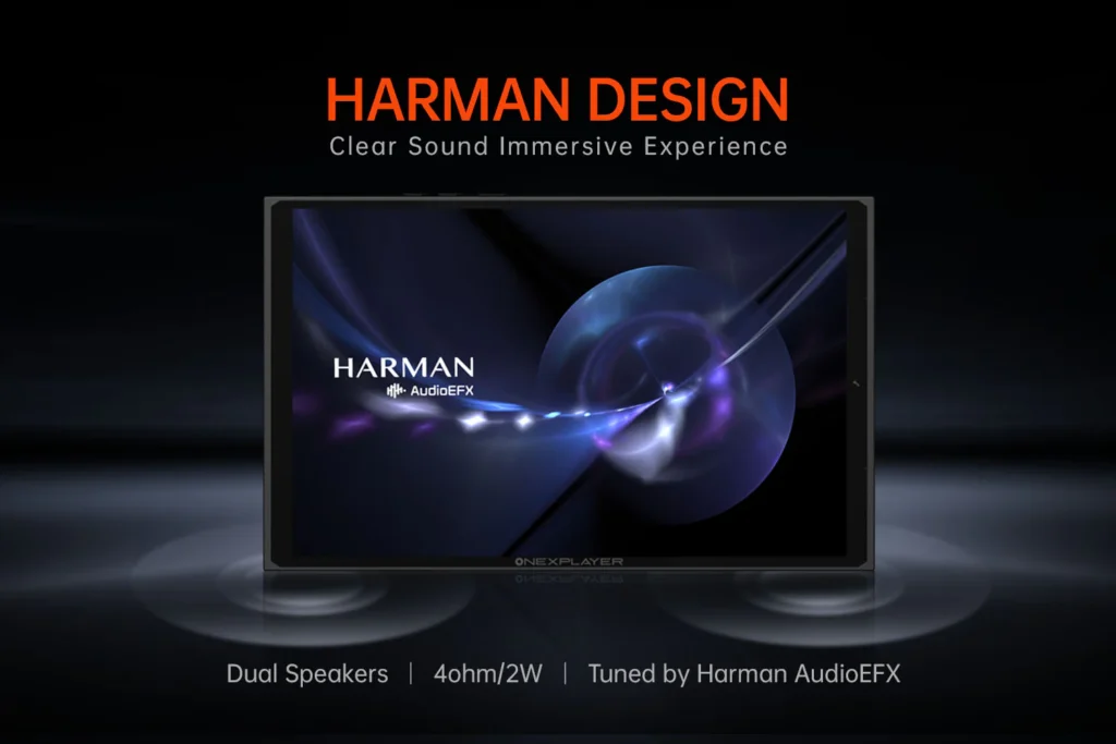 ONEXPLAYER X1 Mini 17 ONEXPLAYER X1 Mini's audio capabilities highlighted with dual speakers tuned by Harman AudioEFX, promising an immersive sound experience.