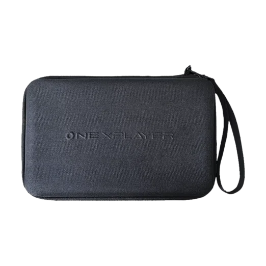 A black protective carrying case for the ONEXPLAYER handheld gaming device The case has a textured exterior with the ONEXPLAYER logo embossed on the front It features a zipper closure and a wrist strap for easy carrying