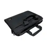 An angled view of the GPD Duo case partially open displaying a snug fit for the device inside The case features dual handles for portability