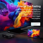 Chromecast built in feature on the RockTek GB1 Android TV box allowing users to cast content from their devices to their TV The vibrant display on the screen emphasizes enhanced viewing experiences for binge watching or sharing memories with friends and family
