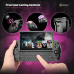 The GPD WIN 4 2025 showcases its Precision Gaming Controls designed for an immersive and versatile gaming experience Key highlights include ALPS 3D Joysticks with L3R3 support for accurate and responsive gameplay L1R1 triggers featuring customizable RGB lighting for added style and functionality 2 Programmable Back Buttons with an ergonomic 27 degree angle for seamless access during intense gaming sessions The image also emphasizes the slide up QWERTY keyboard perfect for chatting and multitasking in game paired with a vivid display showing Assassins Creed Valhalla and a comprehensive game library The tagline reinforces the advanced control options making the device an ideal portable gaming companion
