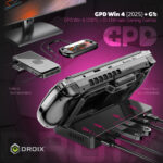 Accessories integration featuring the GPD Win 4 2025 paired with the GPD G1 external GPU and Win 4 Dock both sold separately Showcases enhanced connectivity through HDMI RJ45 USB and Type C ports perfect for an ultimate gaming combo setup