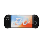 AYANEO Pocket EVO handheld device with a screen protector applied, showcasing a crystal-clear protective layer that guards the display against scratches and smudges while maintaining vibrant screen clarity and touch responsiveness
