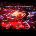 Promotional image of the Snapdragon G3x Gen 2 platform used in the AYANEO Pocket EVO showcasing its 8 core Kryo CPU Adreno A32 GPU and 4nm process for high performance gaming