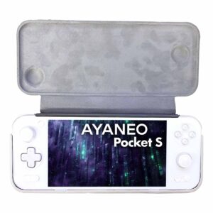 "AYANEO Pocket S Case open, revealing the inner lining designed to prevent scratches, with the device securely placed inside for optimal protection.