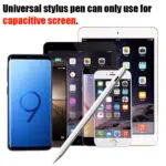 Universal stylus pen displayed alongside various devices including smartphones and tablets with the text Universal stylus pen can only use for capacitive screen
