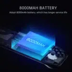 A digital visualization of the AYN Odin 2 Portals 8000mAh battery emphasizing its long lasting power for extended gaming sessions