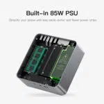 An open view of the Beelink EQR5 showcasing its built in 85W power supply designed to reduce cable clutter and minimize the need for external adapters