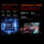 ONEXPLAYER X1 PRO specifications featuring an AMD Ryzen AI 9 HX 370 processor and AMD Radeon 890M GPU emphasizing AI computing power and gaming performance