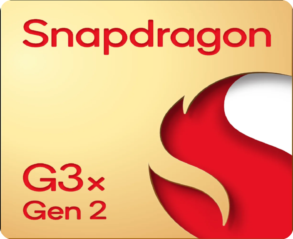 Snapdragon G3x Gen 2 processor badge in a rounded gold square with red flame emblem on the right and bold red text stating ‘Snapdragon G3x Gen 2’ on the left.