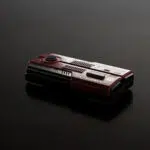 AYANEO AG01 eGPU dock resting on a flat black surface highlighting the stylish and compact body design from a slightly elevated rear angle