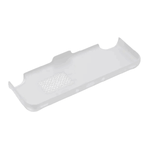 A three-quarter, rear view of a white protective case for the AYANEO Pocket S2 handheld gaming console, isolated against a white background. The case has a cutout for the display and controls, a perforated section for ventilation, and openings for ports along the bottom edge.