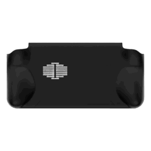 A side view of a single black, ergonomic grip accessory for the AYANEO Pocket ACE, against a solid grey background. The grip features a curved design meant to fit a hand, and a slot at the top for attaching to the device.