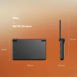 A technical diagram showcasing the dimensions and weight of the AYN Thor handheld gaming console The background is a gradient of orange and brown On the left a front view of the closed device is shown with its width 150mm and height 94mm labeled On the right a side view of the device with its screen open is shown with the height 177mm and thickness 256mm labeled The top of the image lists the Weight 380g and Size 15094256mm