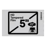A product graphic for an AYANEO Pocket DS screen protector featuring "HD Tempered Film" in bold text. The image shows a "5-inch" label, indicating it is designed for the device's secondary display. A small line drawing illustrates a user holding the dual-screen handheld with the protector applied to the bottom screen.