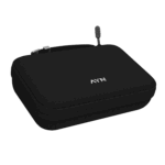 A black, contoured protective carrying case for an AYN handheld console. The top features the "AYN" logo in white above a horizontal line. The case includes a wraparound zipper with a branded pull tab and a small integrated wrist loop, set against a plain white background.