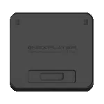 A top-down view of the ONEXPLAYER APEX Battery Dock, a square-shaped, matte black electronic accessory with rounded corners. The center of the device features the embossed ONEXPLAYER logo, followed by the slogan "ENERGY ANCHOR, NATURALLY STRONG". There are two small rectangular indentations near the top corners and a larger, recessed rectangular port or connection area located at the bottom center of the face.