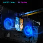 Internal X-ray view of the ONEXFLY Apex showing the dual-fan air cooling system and heat pipes.