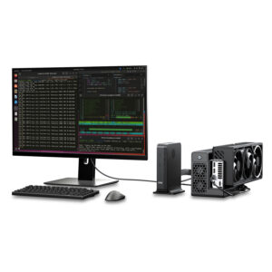 GPD G2 utilised in a professional workstation setup for Linux-based data processing, AI model monitoring, and software development.