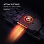 Internal X-ray view of the Retroid Pocket Flip 2 active cooling system, showing the integrated fan and heat sink for optimal thermal management.