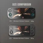 Comparison image showing the Retroid Pocket 5 (RP5) vs the Retroid Pocket 4 (RP4), highlighting the RP5’s larger screen, ergonomic redesign, and 280g lightweight build